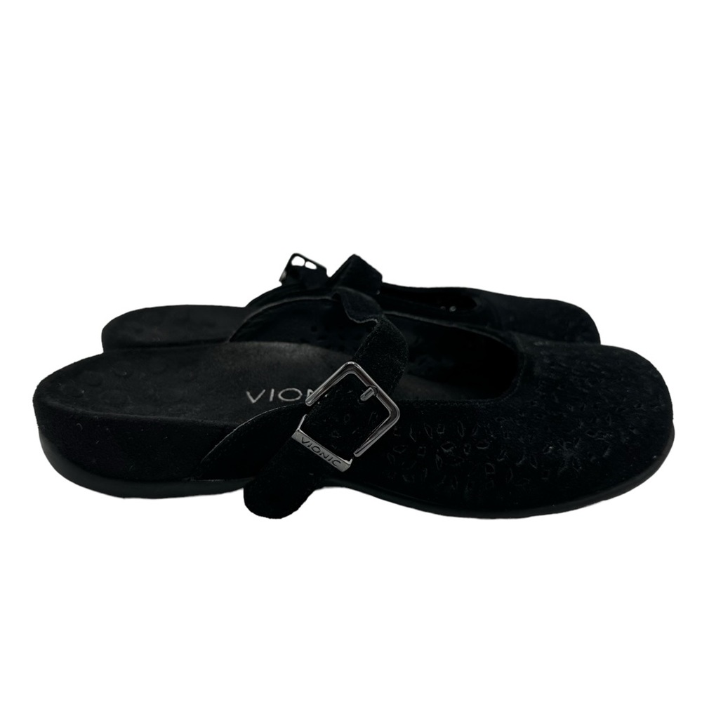 Vionic  Lidia Mary Jane Clog Mule Black Leather Laser Cut Shoes Slip On 6